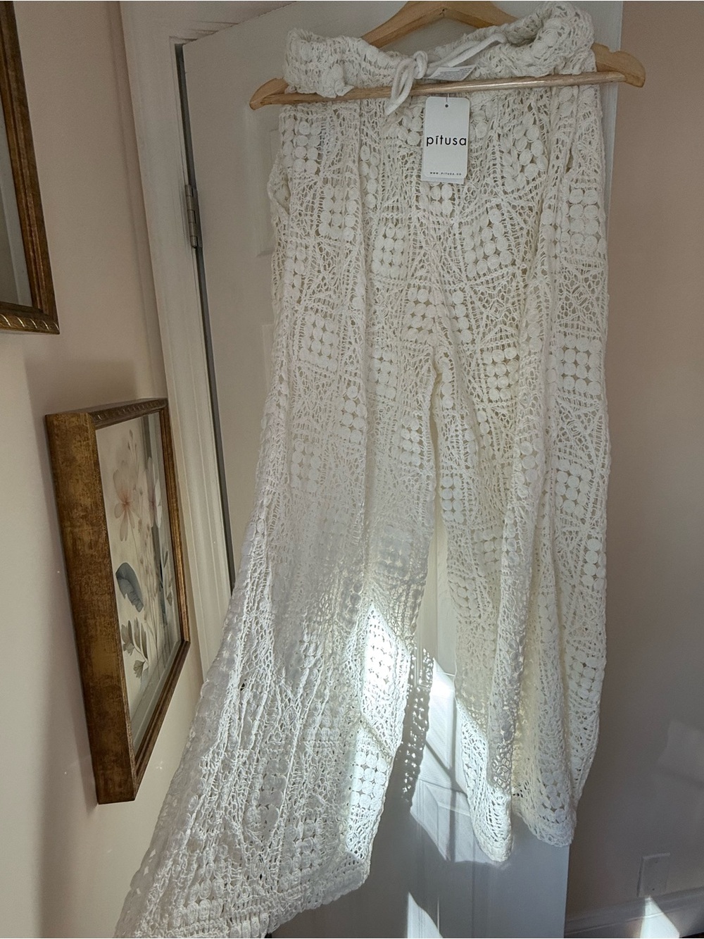Pitusa white Crochet Beach Pants -Petite